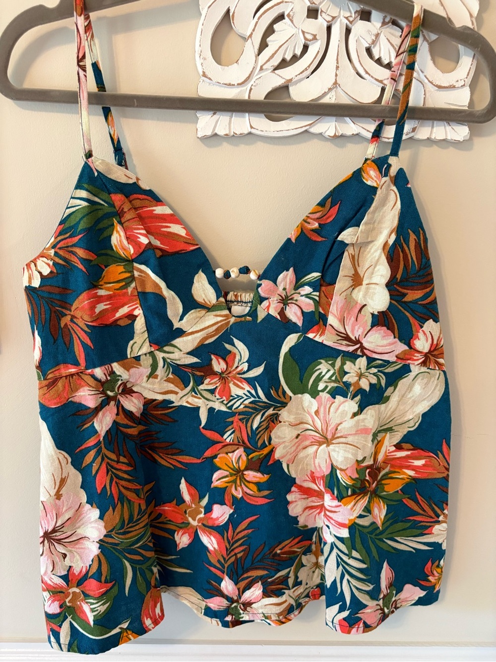 a new day Teal Floral Beaded V-Neck Camisole